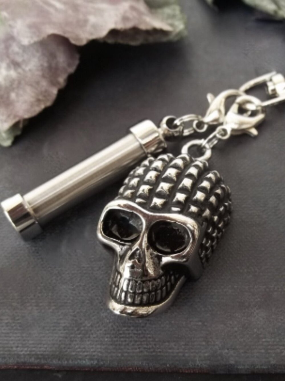Stainless Steel Capsule & Titanium Skull Keychain 2-in-1 Gothic Punk